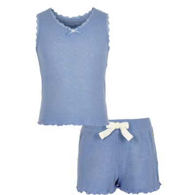 Girls blue pointelle pyjama set